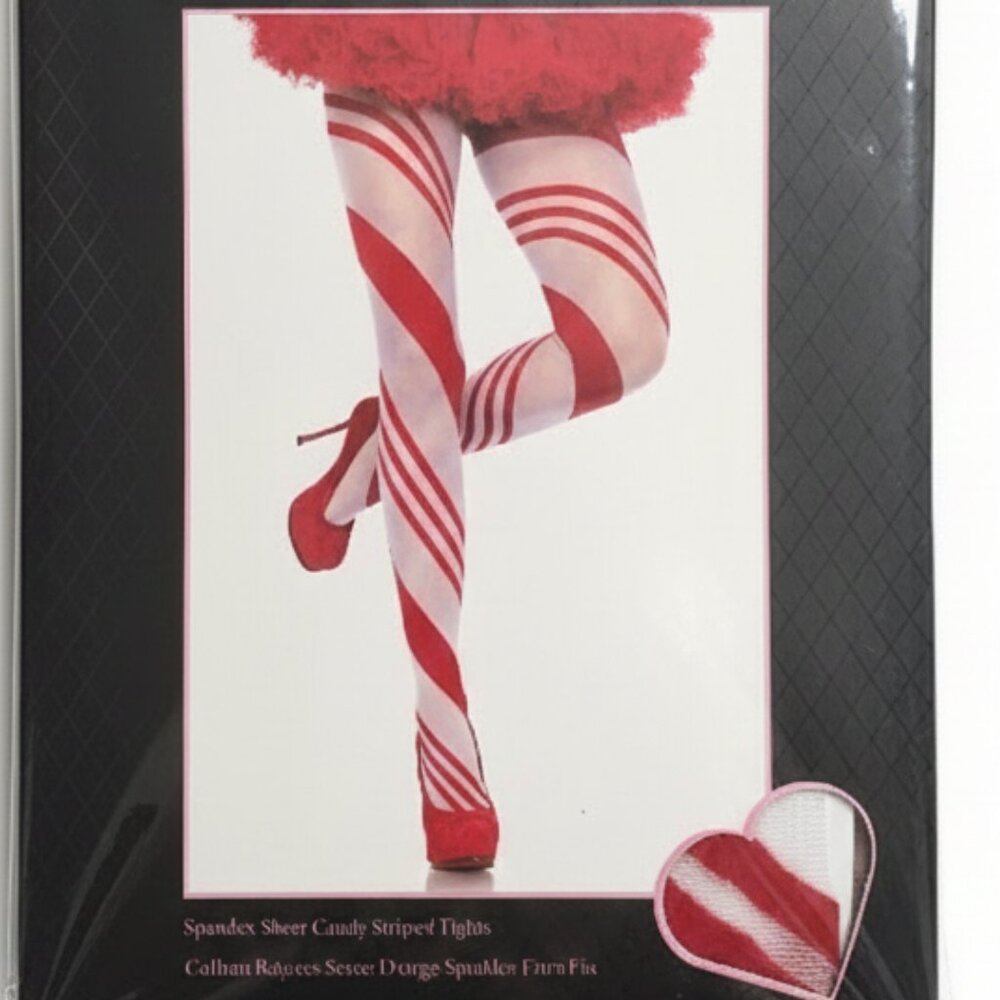 Red & White Candy Stripe Sheer Spandex Tights One Size (90–165 lbs)